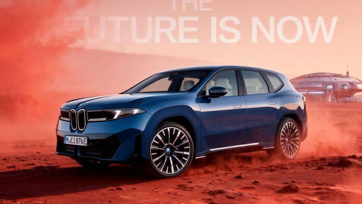 KI-generiertes 4K-Visual eines BMW iX3 (2026), inspiriert von der IAA, erstellt mit Seedream 4.0. Bildtest von AI Pirates Gründer Max Anzile zur Demonstration von Produktplatzierungen mit Künstlicher Intelligenz.