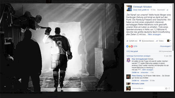 Auf Facebook macht Freezers-Kapitän seiner Enttäuschung Luft und klagt die Besitzer seines Clubs an.